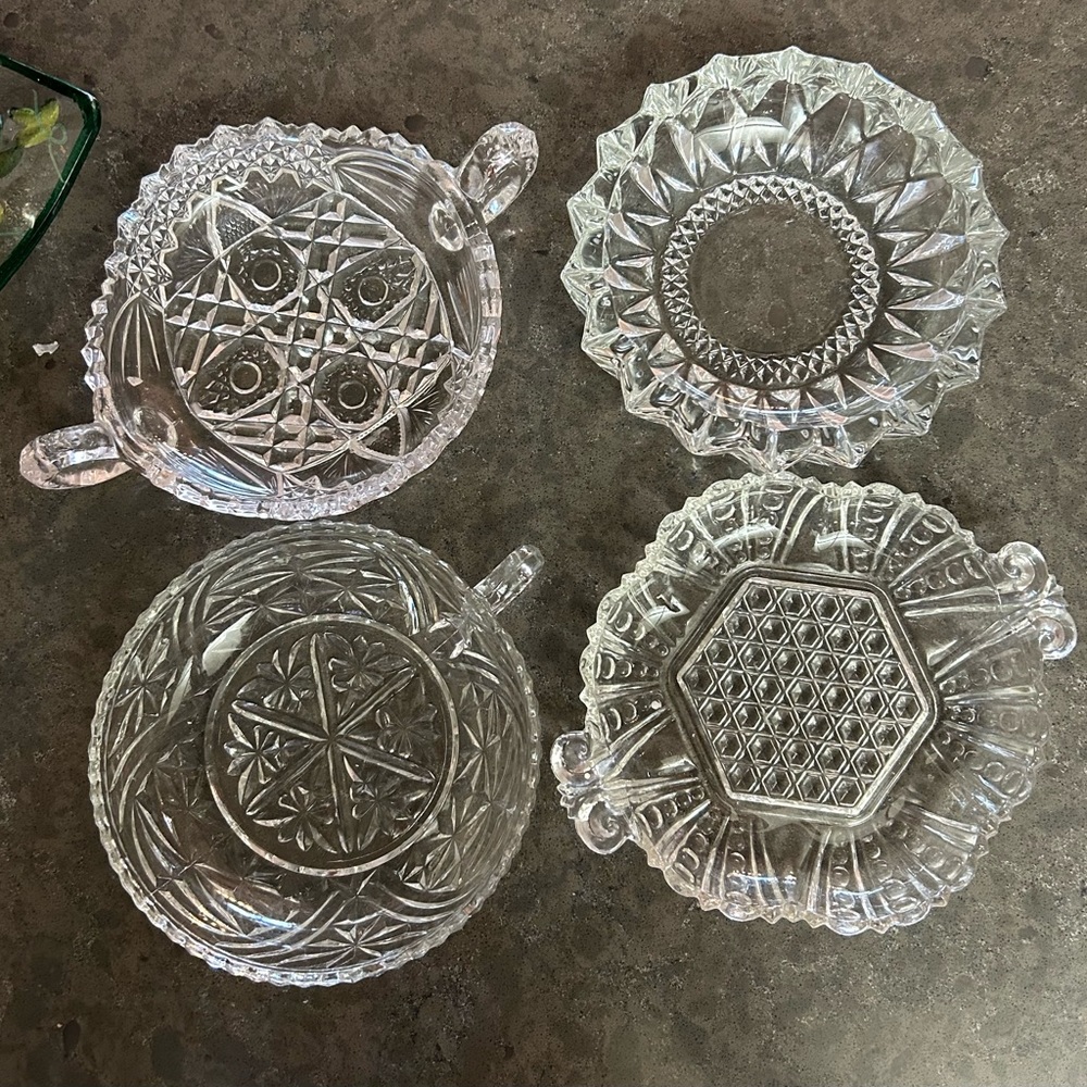 4 vintage Crystal serving dishes. Each approximately 6”